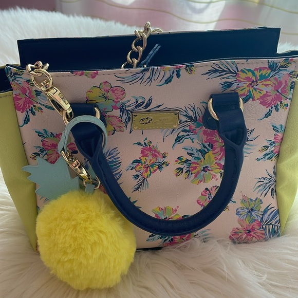 Betsey Johnson Blue, White, Yellow & Pink Tropical Purse w/ Removable Straps - Picture 2 of 16